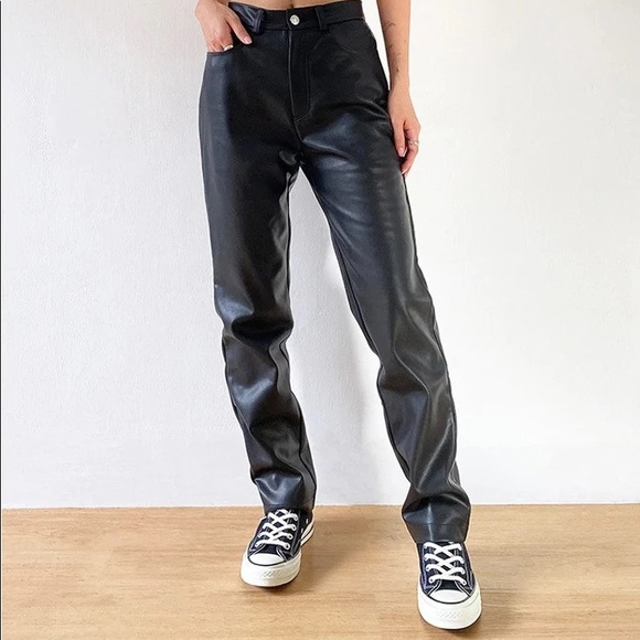 Pants - Vegan leather pants black vintage union made in Vancouver Canada